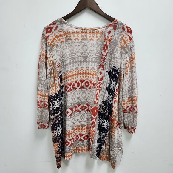 Nic + Zoe Womens Plus 3/4 Sleeve Linen Blend Sweater Size 2X Aztec Multicolor - Picture 3 of 10
